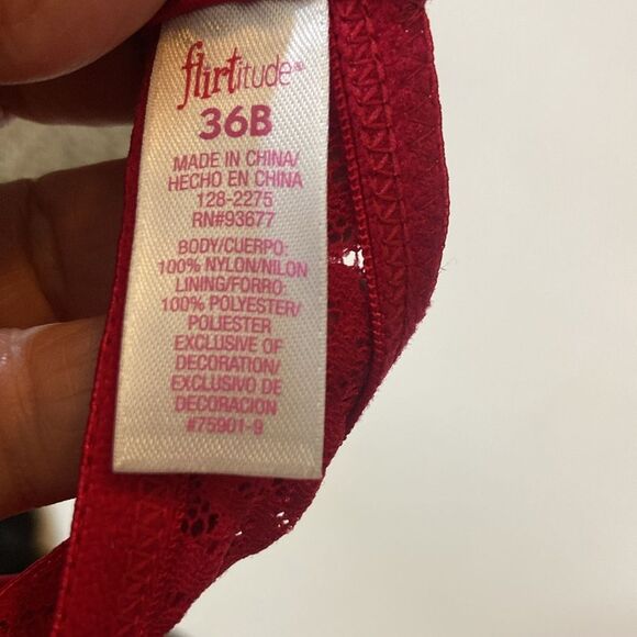4/$30 Flirtitude Red Lace Trim Bra Intimates Size 36B - Picture 9 of 9